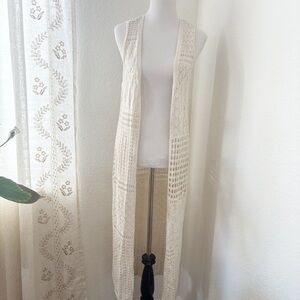 BDG Ivory Open-Knit Sleeveless Cardigan